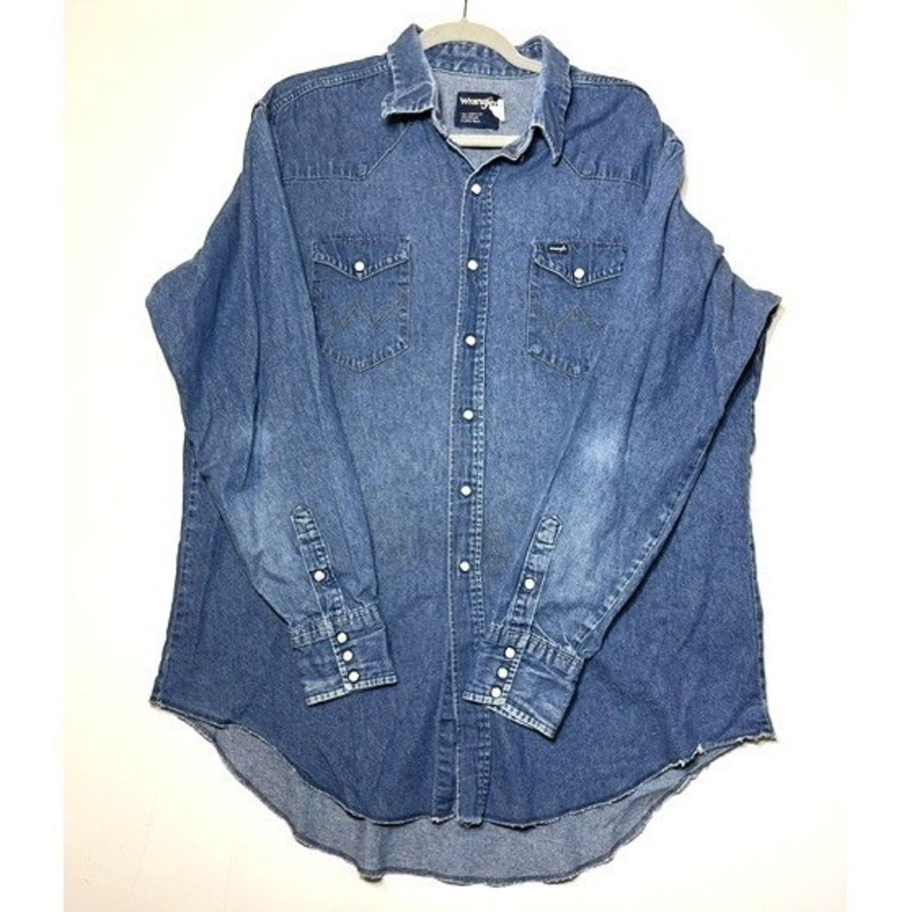 Vintage‎ Wrangler Men's Tall Blue Jean Shacket Pearl Snap READ Shirt Sz 2XL